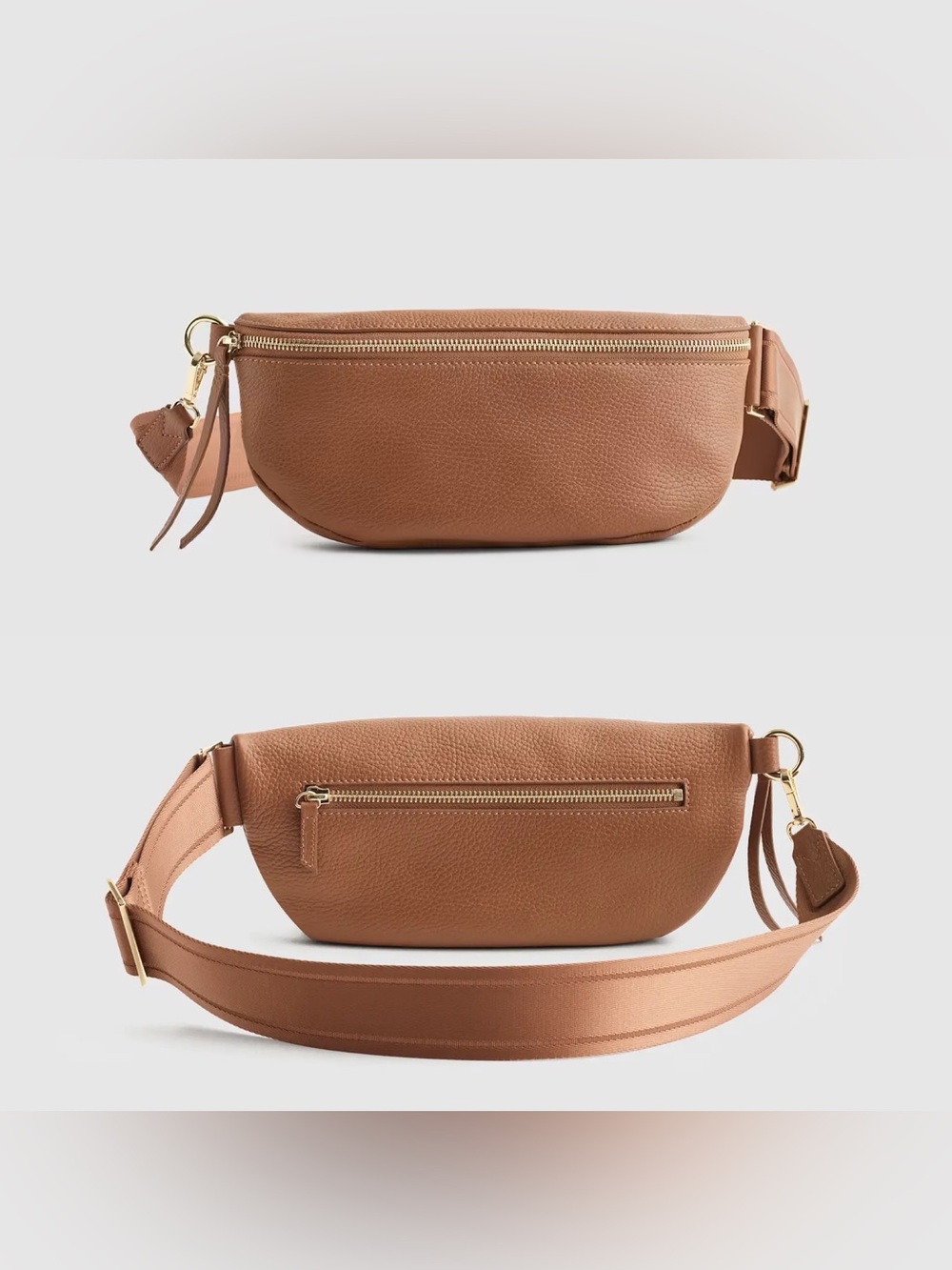 NWT Quince Quinn Pebbled Leather Sling Bag Cognac